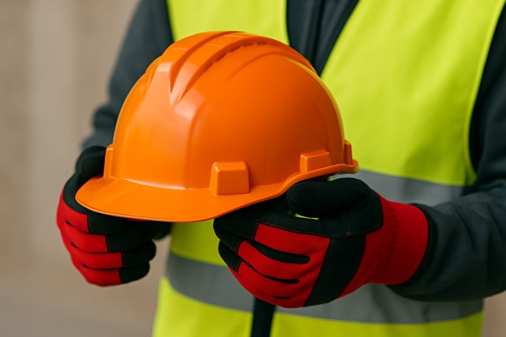 Bauarbeiter mit Schutzhelm und Warnweste